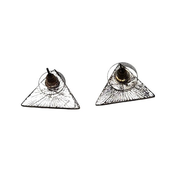 Retro Geometric Triangle Orange Silver Stud Earrings 80s 90s Fashion Jewelry - Picture 2 of 3